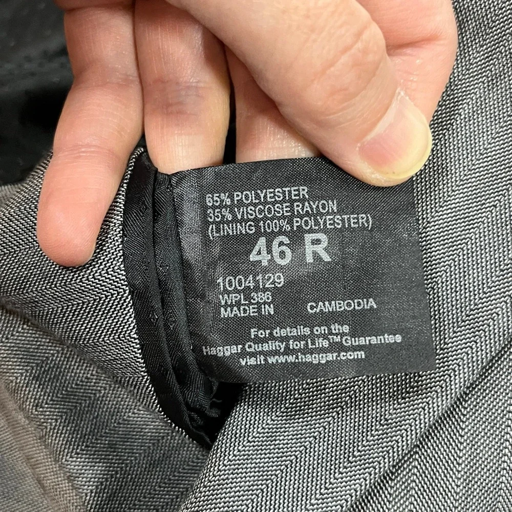 Haggar Suit Jacket Mens 46R Gray Suit Up System Herringbone Blazer 1004129